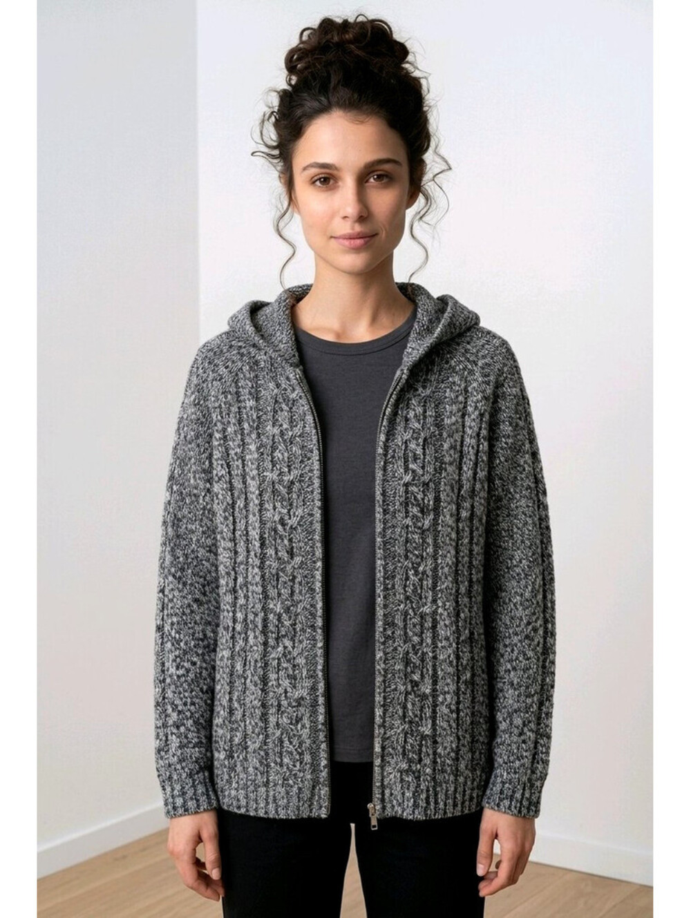 Faded Glory Women's Cable Knit Double Full-Zip Hoodie X-Large